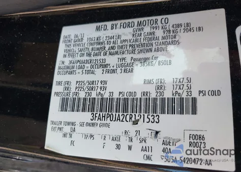 2012 Ford Fusion Sel из США, поврежденный, VIN 3FAHP0JA2CR121533